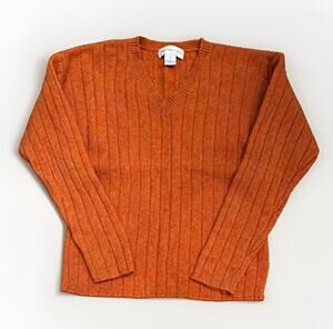 VTG 100% Shetland Wool Sweater Women M Orange Heritage Luxury Classic Old Money